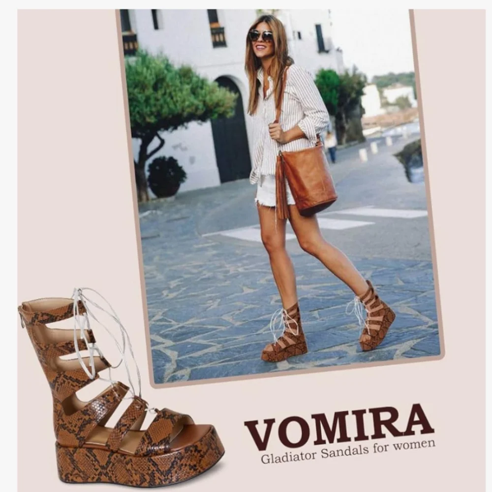 Brown Snakeskin Gladiator Platform Sandals